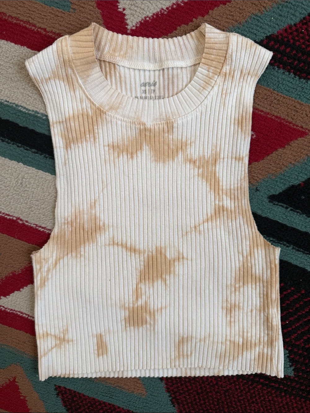 aerie Ribbed Tie-Dye Crop Tank Top - Cream & Tan